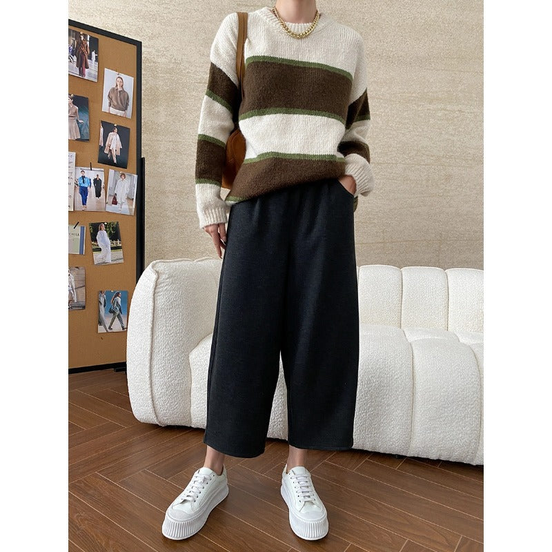 Damen gemütlicher Oversized-Pullover mit modischen Streifen Drune