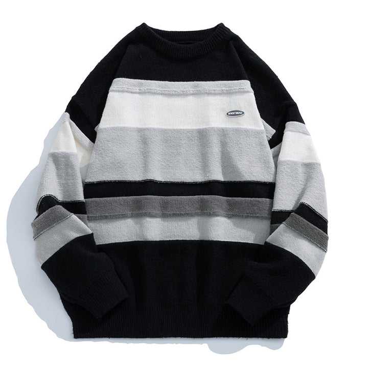 Unisex Lässiger Blockstreifen-Pullover im Oversize-Schnitt mit Raglanärmeln und geripptem Saum Drune