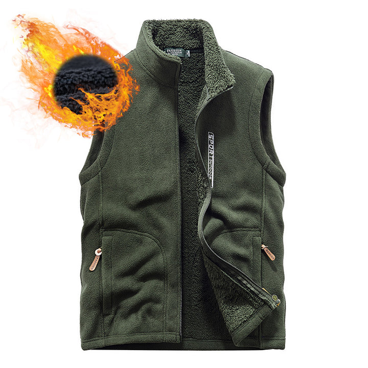 Herren Wattierte Fleece‑Teddyweste mit Sherpa‑Innenfutter, Stehkragen und Reißverschluss Drune