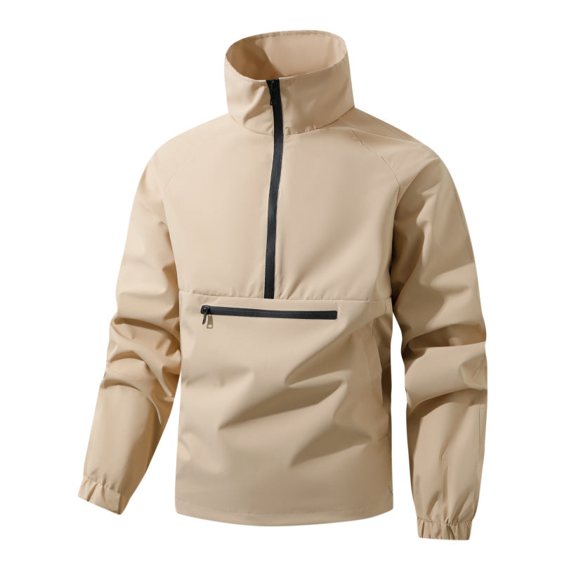 Herren Leichter wasserabweisender Anorak mit Halbzip, hohem Stehkragen & Front-Reißverschlusstasche Drune