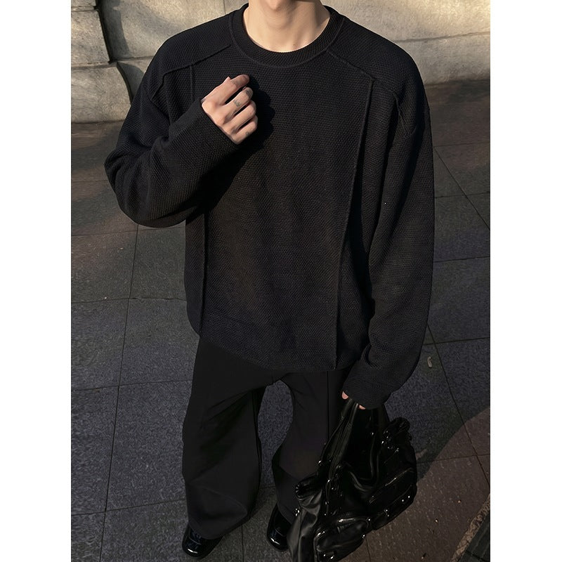 Herren Oversize Waffelstrick-Pullover mit Rundhalsausschnitt Drune