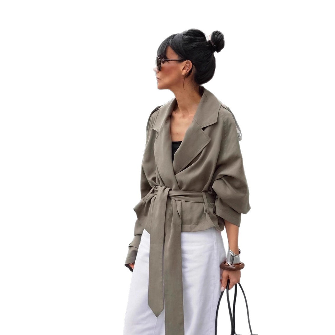Damen Oversized Trenchcoat mit tailliertem Gürtel und voluminösen Ärmeln Drune