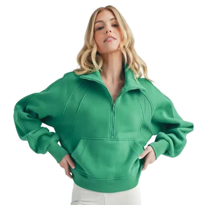 Damen Sportlicher Hoodie mit halbem Reißverschluss und praktischer Kängurutasche Drune