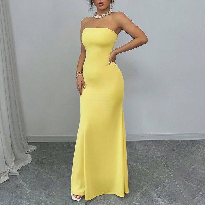 Damen figurbetontes Wickelmaxikleid mit schulterfreiem Design und sexy Rückenschlitz Drune