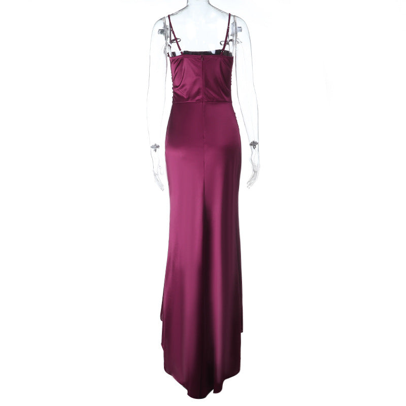 Damen Maxikleid mit raffinierten Falten und charmanten Spaghettiträgern Drune