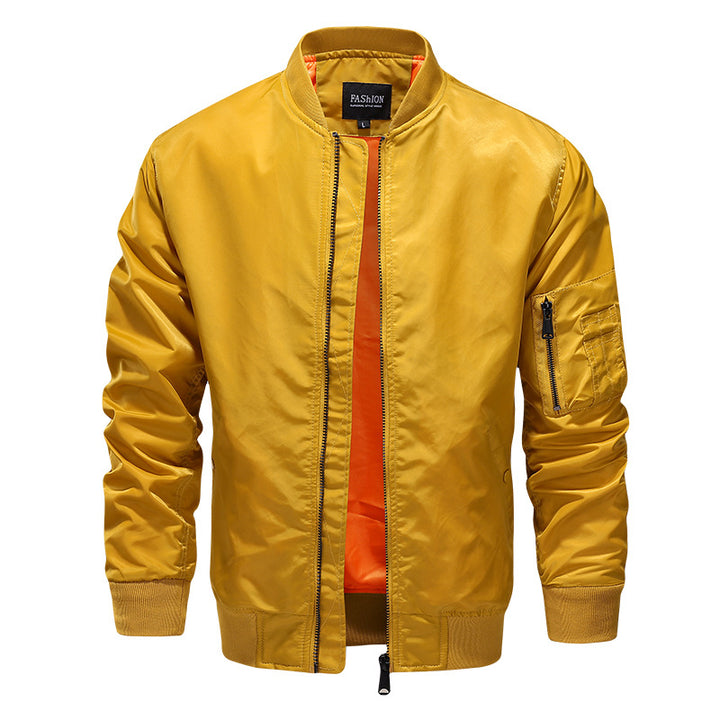 Herren Nylon-Bomberjacke im Aviator‑Stil mit Ärmeltasche und Rippbündchen Drune