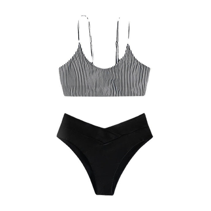 Damen Bikini-Set mit gestreiftem Oberteil und hoch geschnittenem Höschen Drune