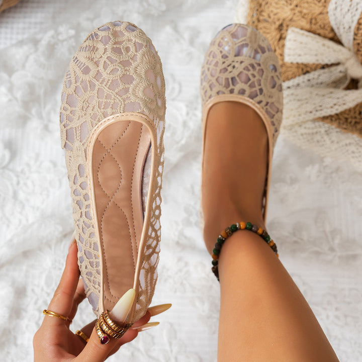 Damen Ballerinas mit zartem Häkelmuster und bequemem Fußbett Drune