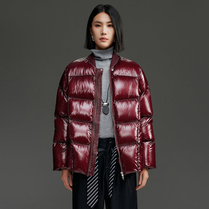 Damen Kurze gestepptte Daunenjacke mit glänzender Shell und Boxy-Silhouette Drune