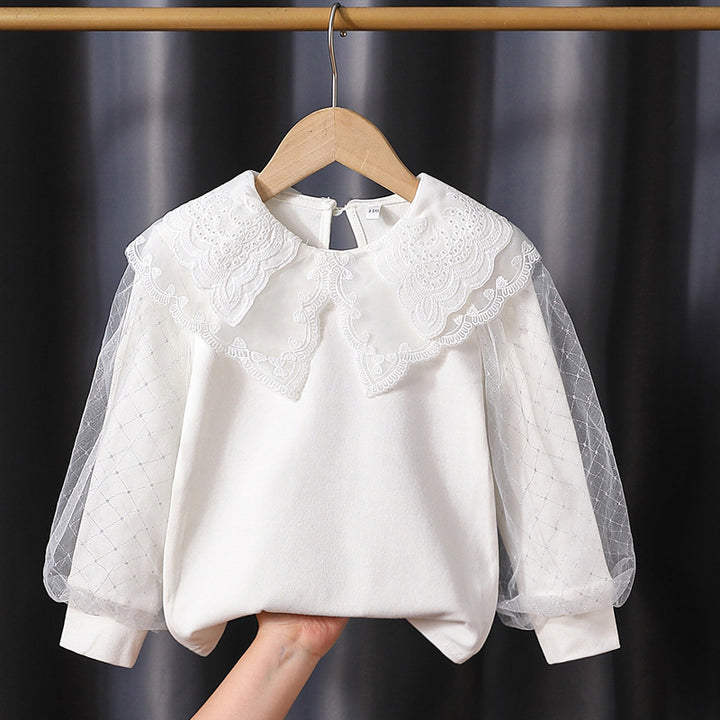 Mädchen modische Bluse mit eleganten Tüllärmeln und kunstvoller Spitzenverzierung Drune