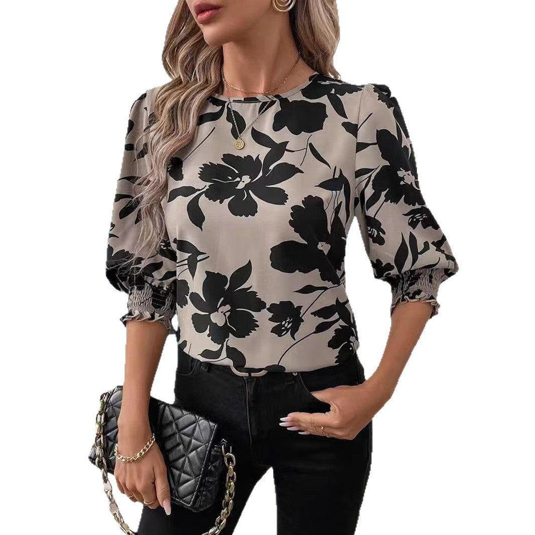 Damen Bluse mit floralem Druck und Rüschenärmeln Drune