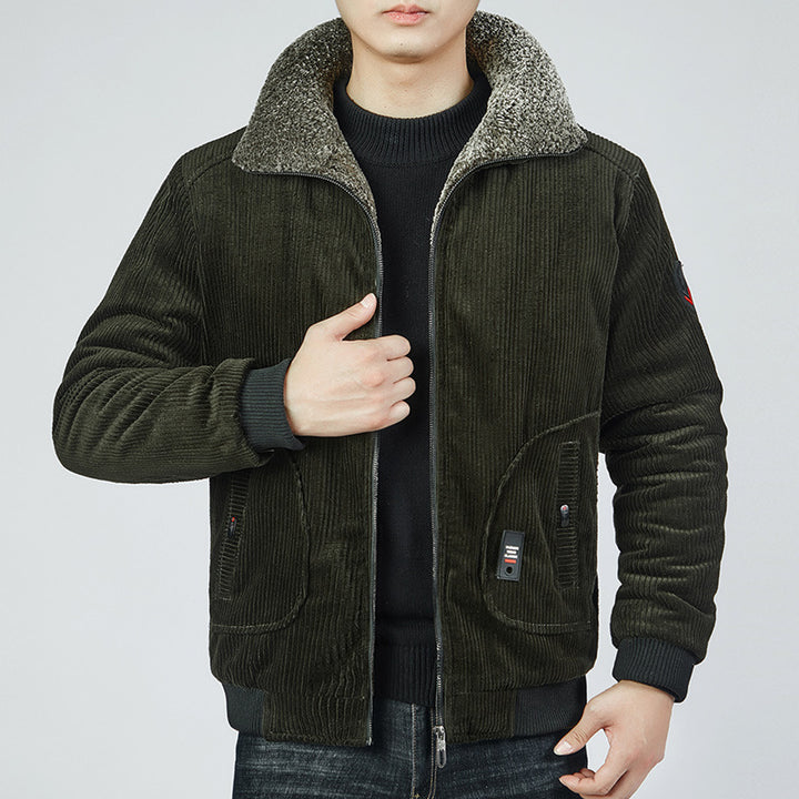 Herren Cord-Bomberblouson mit Sherpa-Kragen, Thermo-Futter und Utility-Taschen Drune