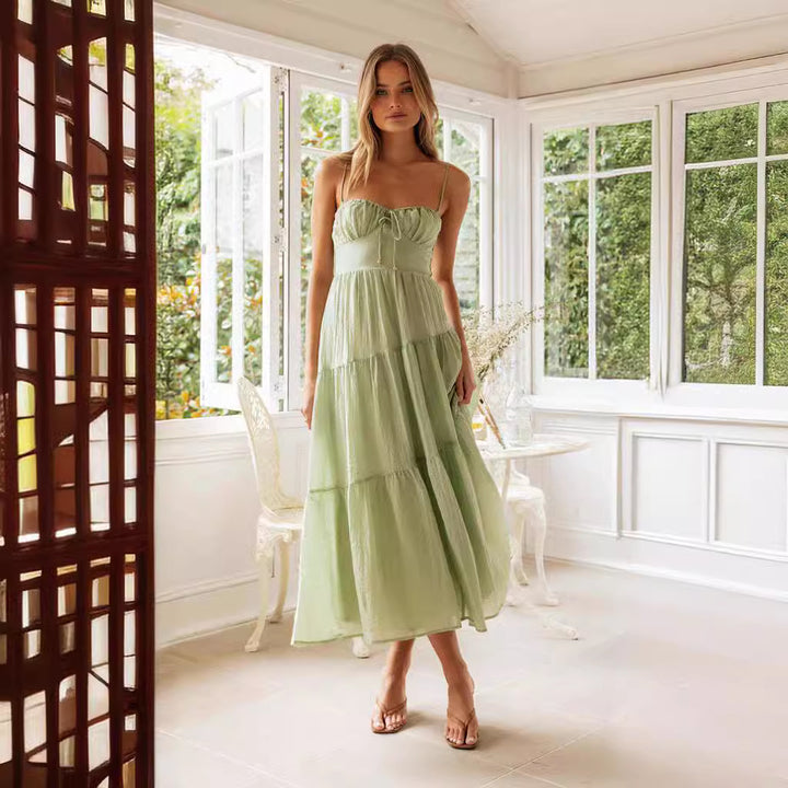 Damen Maxikleid mit verstellbaren Trägern und raffinierten Volants Drune