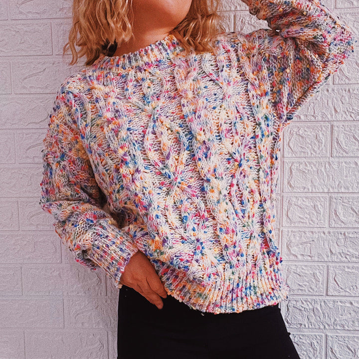 Damen grob gestrickter Pullover mit bunten Akzenten und lässigem Schnitt Drune