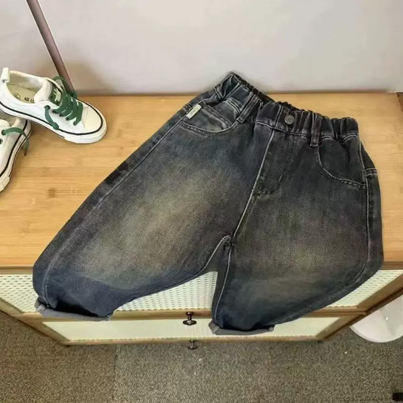 Unisex bequeme und lässige Denim-Hose mit elastischem Bund Drune