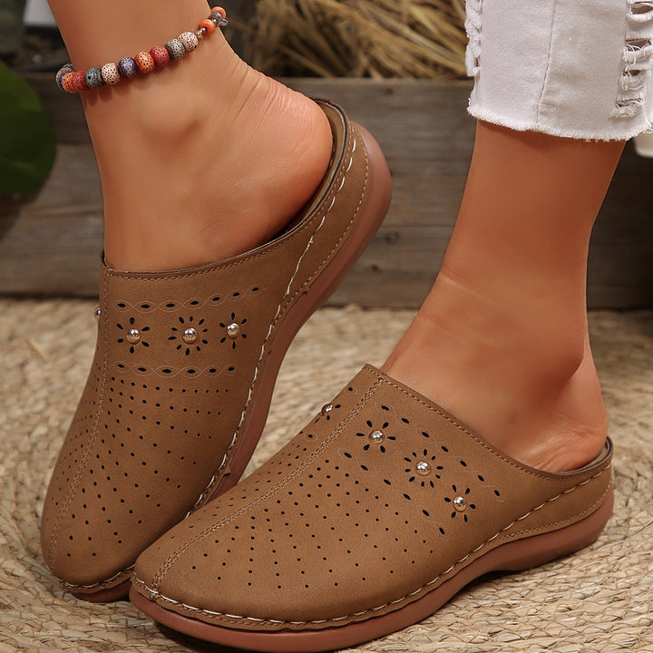 Damen bequeme Clogs mit atmungsaktiven Löchern und eleganten Verzierungen Drune