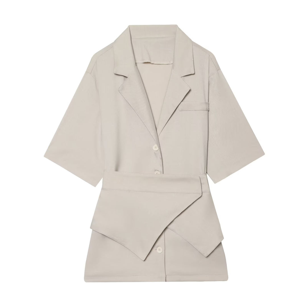Damen Kurzblazer mit Taillengürtel und asymmetrischer Lagenfront Drune