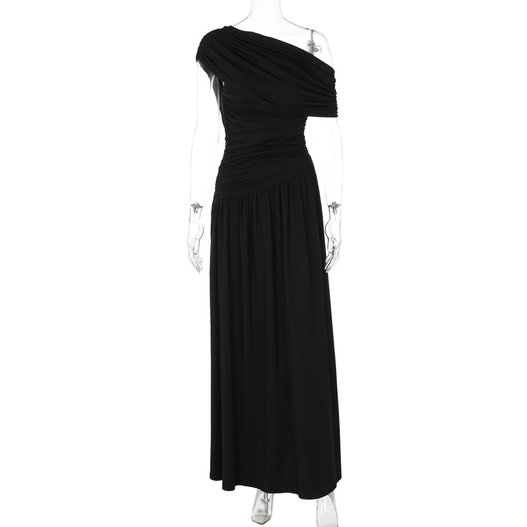 Damen Elegantes asymmetrisches Maxikleid mit Raffungen Drune