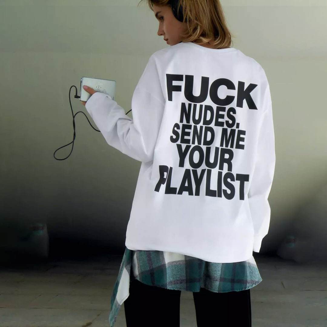 Damen Longsleeve-Shirt mit auffälligem Schriftzug Drune