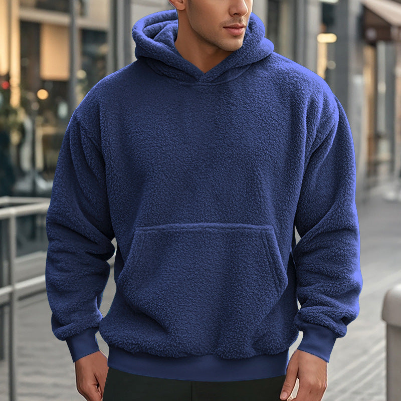 Herren Sherpa-Kapuzenpullover im Teddy-Fleece mit Kängurutasche und Rippbündchen Drune
