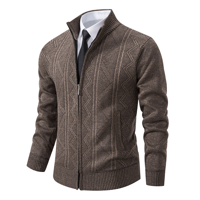 Herren nan Strickjacke mit Reißverschluss, Stehkragen und strukturierter Zopfmuster-Optik Drune