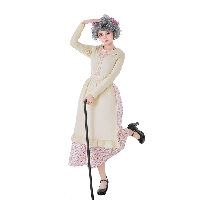 Damen Vintage-Älteren Kostüm mit Blumenmuster und Rüschendetails Drune