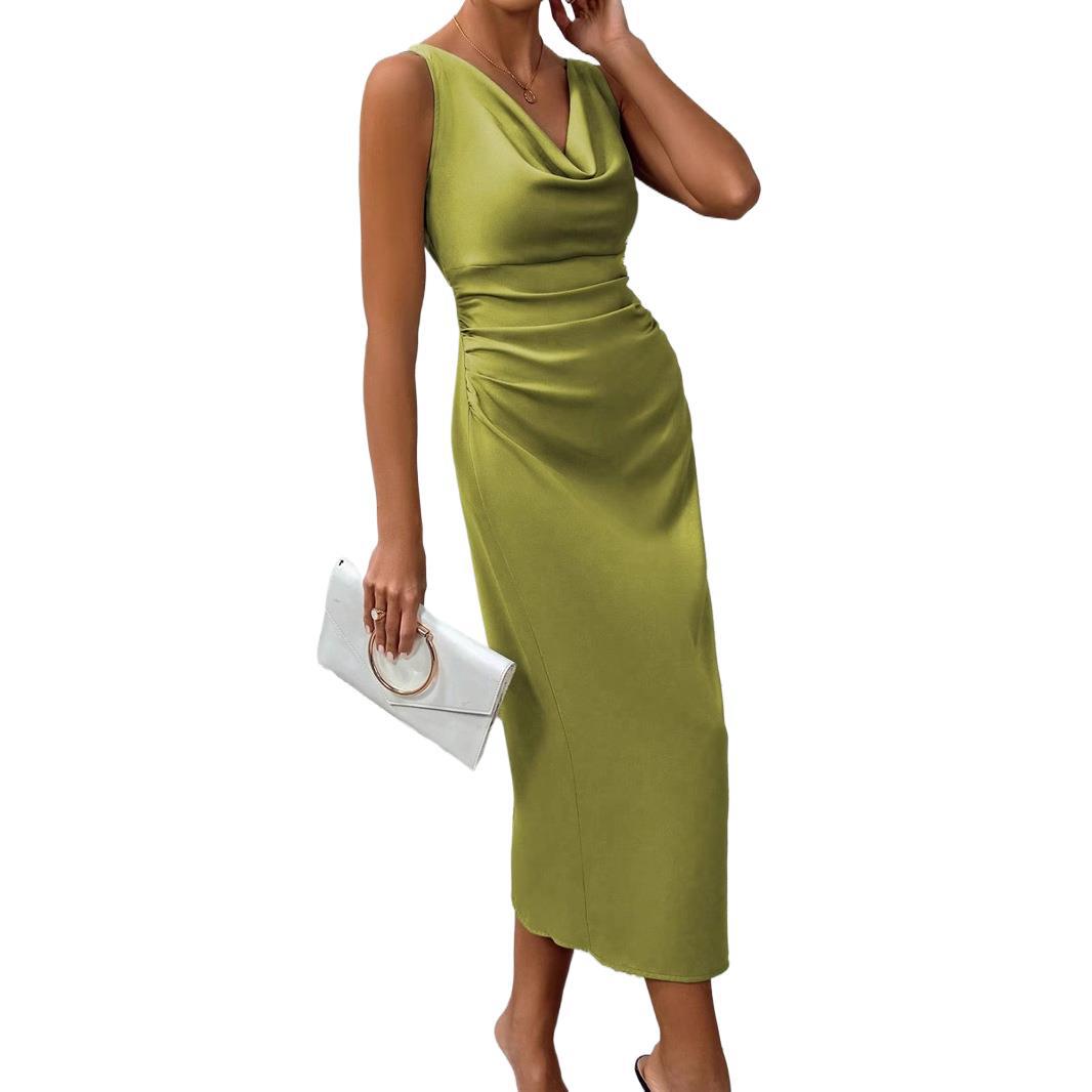 Damen Elegantes Wickelkleid mit tiefem V-Ausschnitt und figurbetontem Schnitt Drune