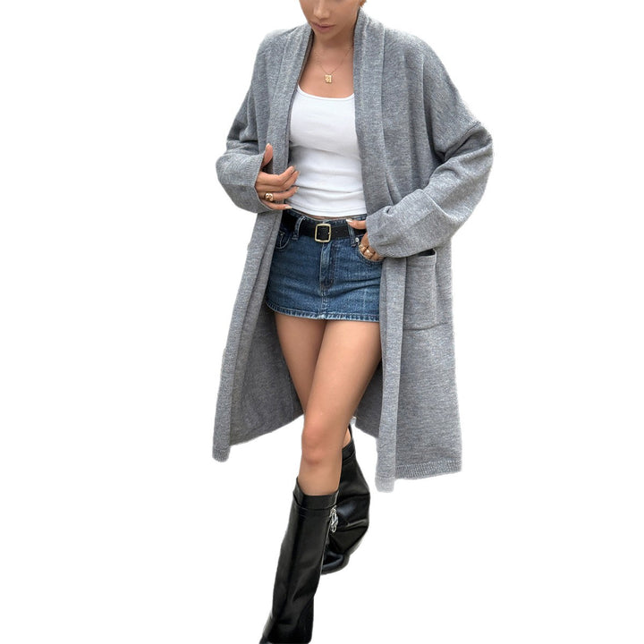 Damen Offener Strickmantel mit Taschen und langer Passform Drune