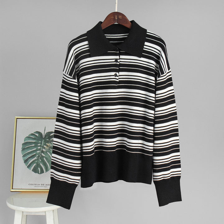 Damen Lässiges gestreiftes Poloshirt mit oversized Schnitt Drune