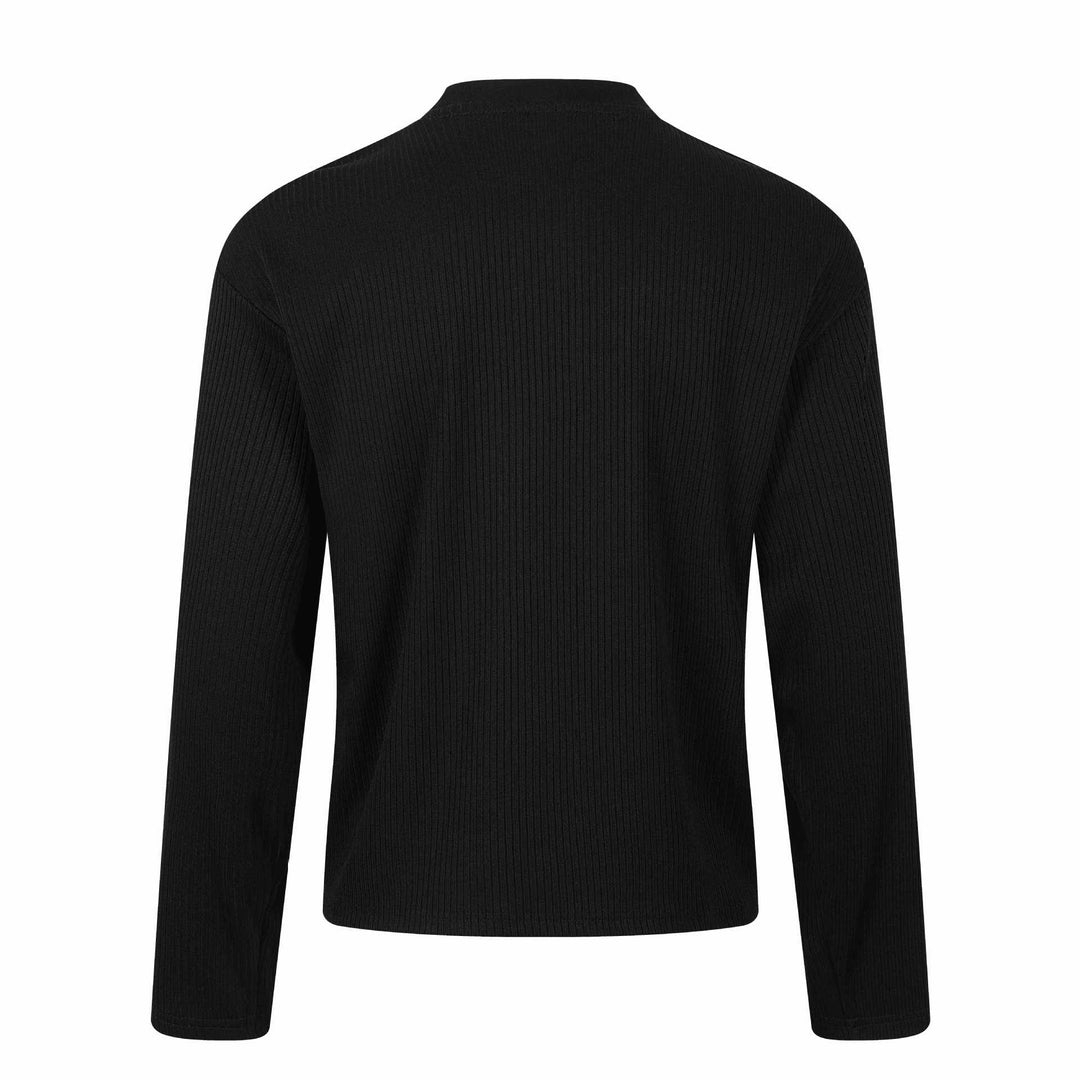 Unisex Gerippter Langarmpullover mit Troyerkragen und Vintage-Flaggenprint Drune