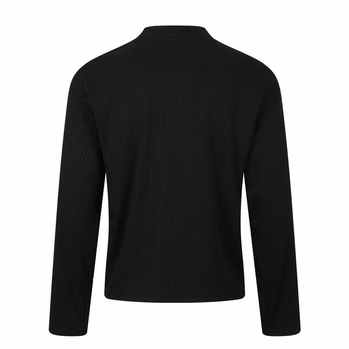 Unisex Gerippter Langarmpullover mit Troyerkragen und Vintage-Flaggenprint Drune