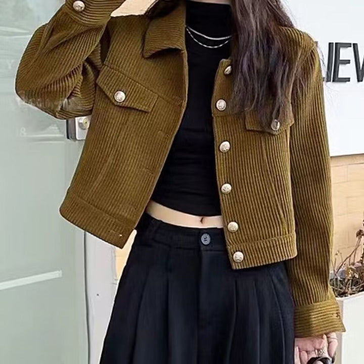 Damen Kordjacke mit dekorativen Knöpfen Drune