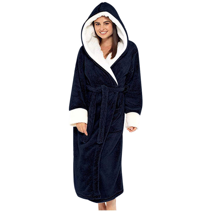Damen Kuscheliger Fleece-Morgenmantel mit Kapuze und Gürtel Drune