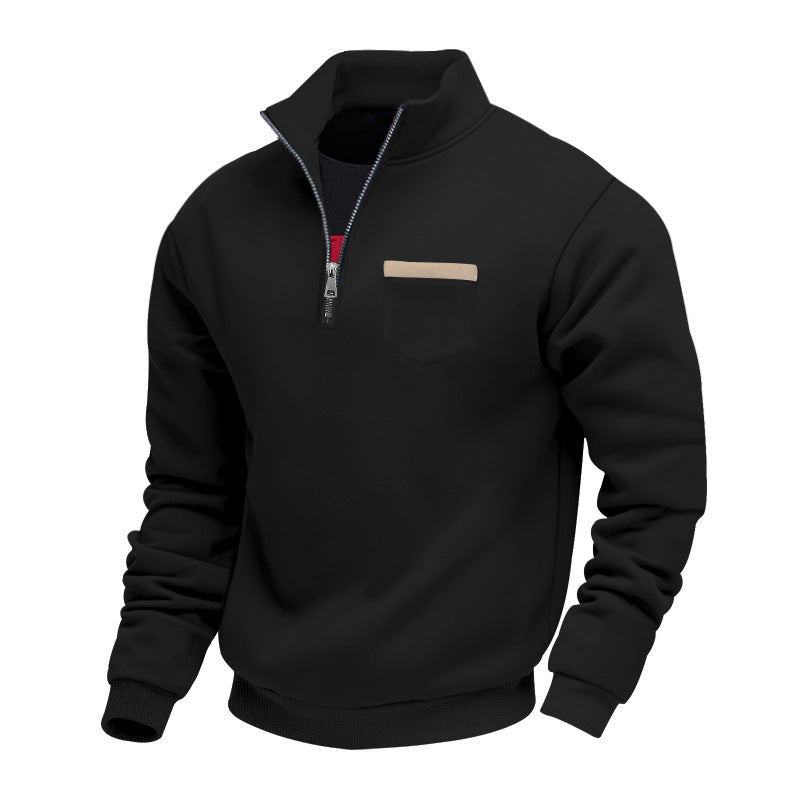 Herren nan Sweatshirt mit halbem Reißverschluss Stehkragen und Brusttasche Drune