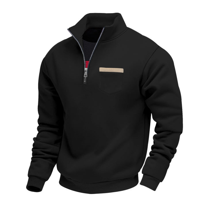 Herren nan Sweatshirt mit halbem Reißverschluss Stehkragen und Brusttasche Drune