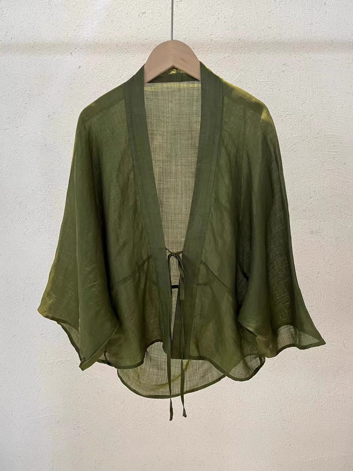 Damen Leichte Durchsichtige Wickeljacke Drune