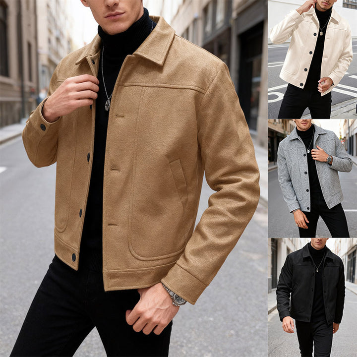 Herren nan moderner Trucker-Overshirt aus Velourslederimitat mit Ziernähten und aufgesetzten Taschen Drune