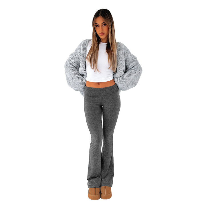 Damen Stretch Lounge Set mit kurzärmligem Oberteil und weit geschnittenen High-Waist-Hosen Drune