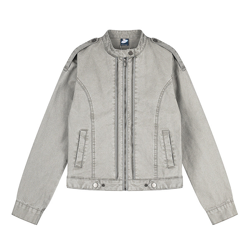 Damen Kurz geschnittene Utility-Jacke mit Stehkragen und Schulterklappen Drune