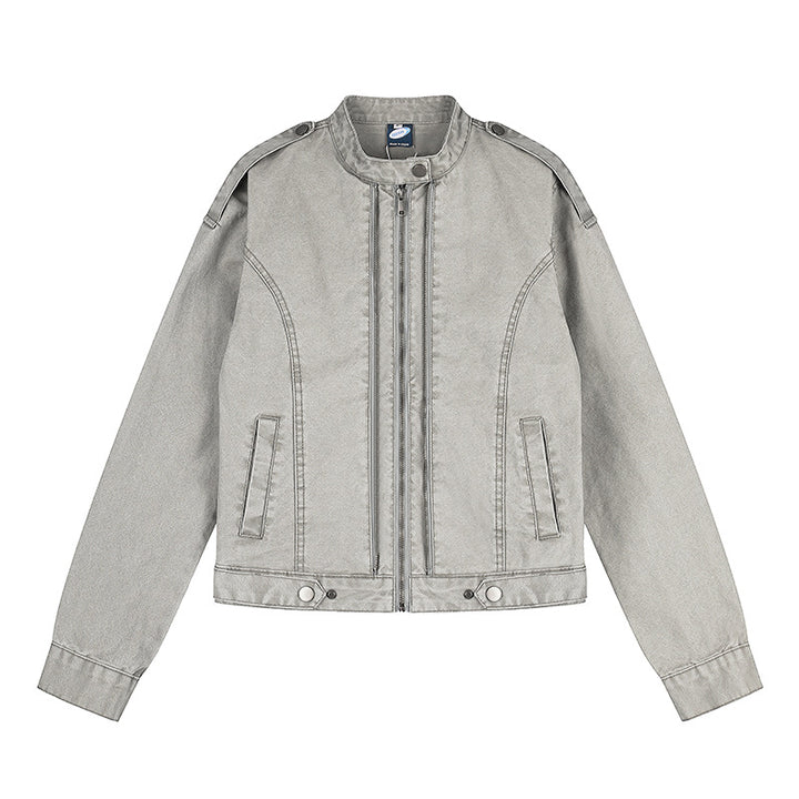 Damen Kurz geschnittene Utility-Jacke mit Stehkragen und Schulterklappen Drune