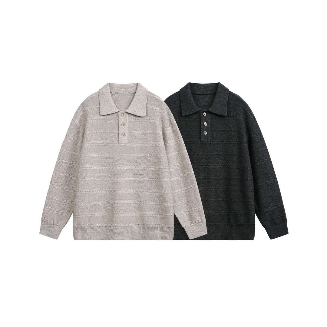 Unisex Strick-Polo mit Strukturstreifen und drei-Knopf-Leiste Drune