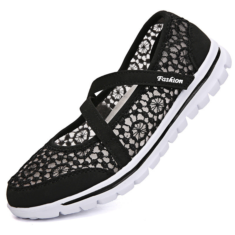 Damen nan gehäkelter Mary-Jane-Sneaker mit atmungsaktivem Spitzenmesh und flexibler Leichtsohle Drune