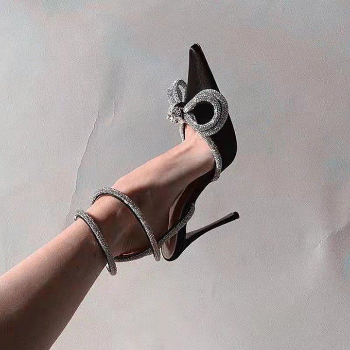 Damen elegante High Heels mit funkelndem Strass und kunstvollem Schleifen-Design Drune