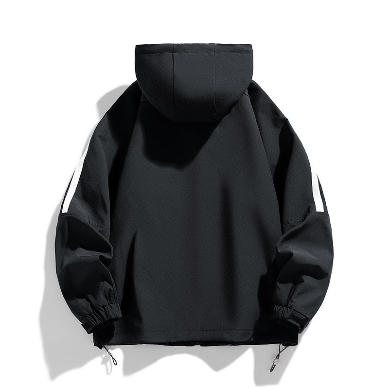 Unisex Sportlich-urbaner Kapuzen-Windbreaker mit Kontraststreifen Drune