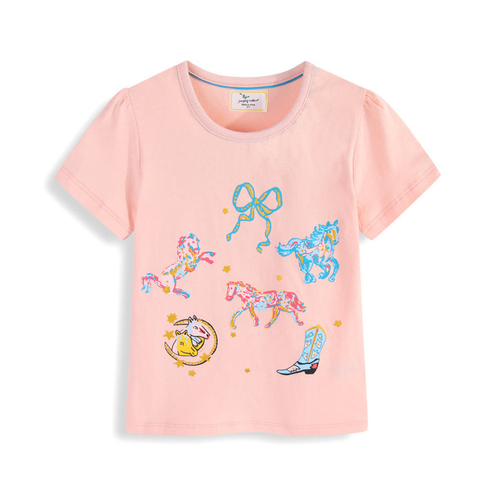 Mädchen T-Shirt mit buntem Pferdedruck Drune