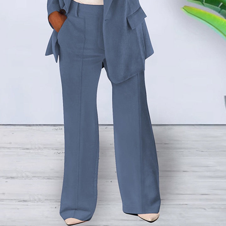 Damen nan bürotaugendes Hosenanzug Set mit weiter Hose und tailliertem Blazer Drune