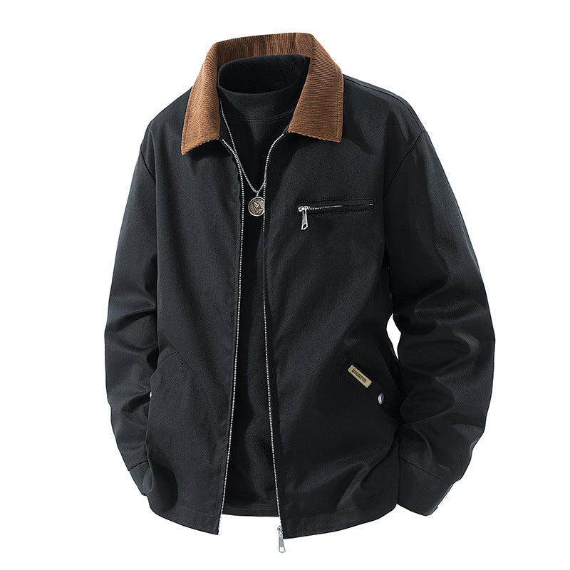 Herren Modische Übergangsjacke mit Cordkragen Drune