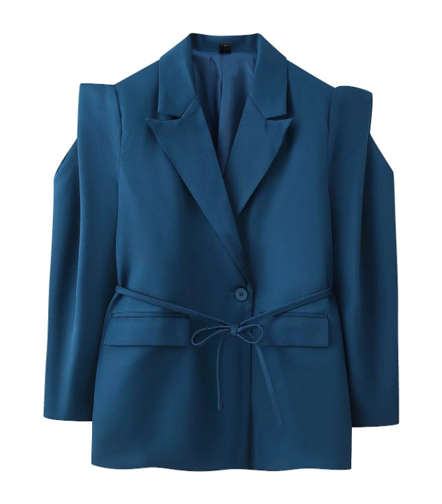 Damen Blazer mit Schulter-Cutouts, Taillengürtel und Ein-Knopf-Verschluss Drune