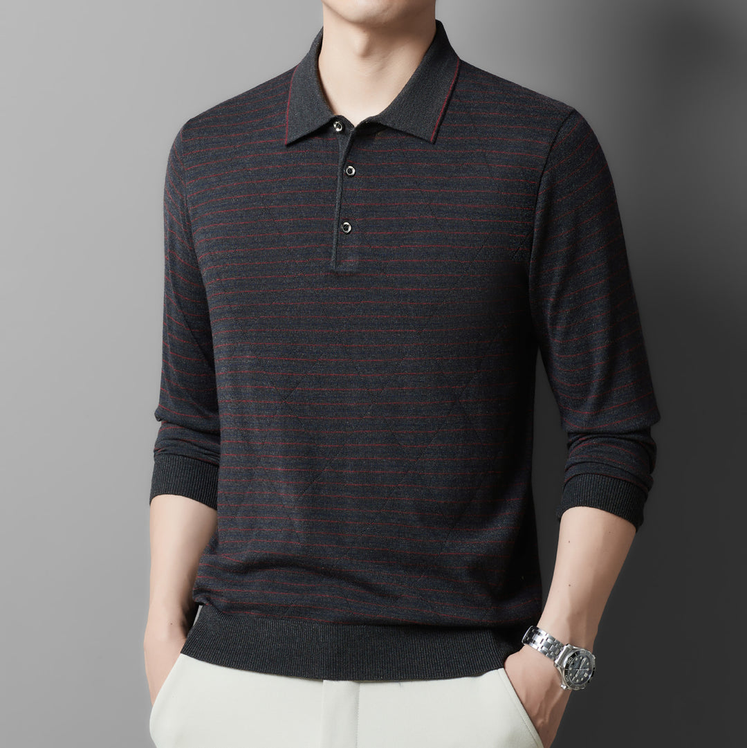 Herren Langarm-Polo mit eleganter Struktur und modernem Kragen Drune