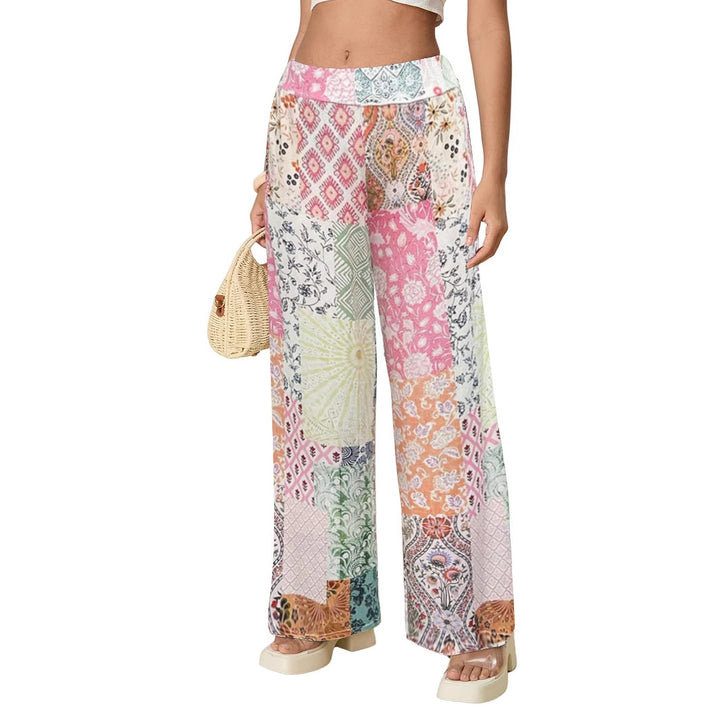 Damen Komfortable weite Stoffhose mit buntem Patchwork-Muster Drune